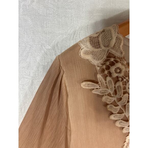 Pretty Angel Tunic Medium Tan Lace Trim Gauze Layered Silk Blend Fairy - Picture 5 of 11